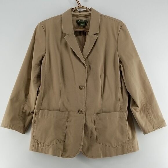 EDDIE BAUER Jacket Womens Size 14 Tan Brown Fall Spring Button Down Blazer - Picture 1 of 10